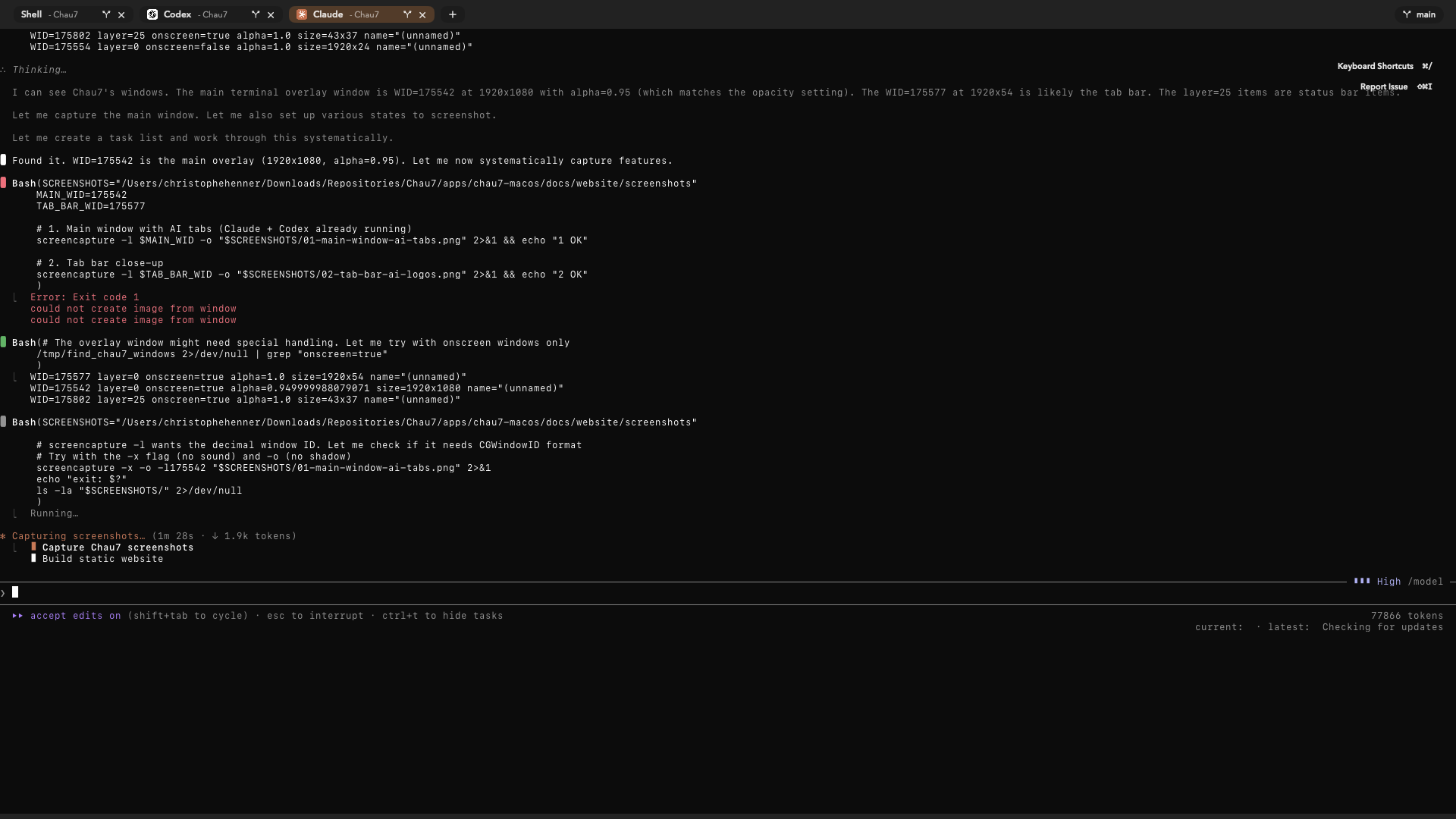 Main window with AI cost tracking per tab